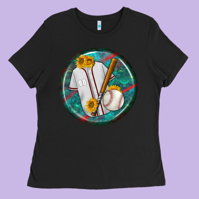 Baseball With Sunflower Round Earrings Ladies Tee Designed By Bundleandbundleshop