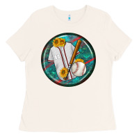 Bone baseball with sunflower round earrings Ladies Tee - BundleAndBundleShop