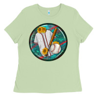 Matcha baseball with sunflower round earrings Ladies Tee - BundleAndBundleShop