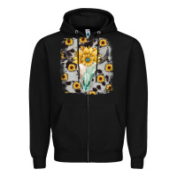 Black cowhide sunflower gemstone bull skull Zipper Hoodie - JahusDesignShop