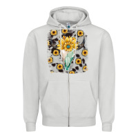 Dove Grey cowhide sunflower gemstone bull skull Zipper Hoodie - JahusDesignShop