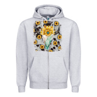 Heather Grey cowhide sunflower gemstone bull skull Zipper Hoodie - JahusDesignShop