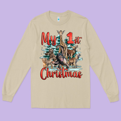 My First Christmas Baby Safari Animals Long Sleeve Tee Designed By Lillyallendesigns