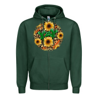 Sports Green leopard cactus sunflower Zipper Hoodie - JahusDesignShop