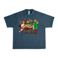 Midnight Navy Christmas Teacher Pencil Urban Heavy Tee - FaDigitalArtStudio