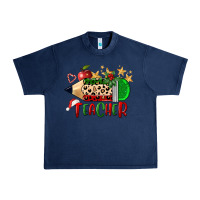 Navy Christmas Teacher Pencil Urban Heavy Tee - FaDigitalArtStudio