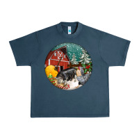 Midnight Navy Christmas On The Farm Urban Heavy Tee - FaDigitalArtStudio
