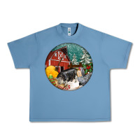 Pebble Blue Christmas On The Farm Urban Heavy Tee - FaDigitalArtStudio