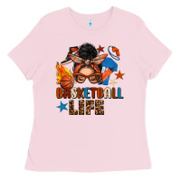 Bubblegum Pink basketball life messy bun Ladies Tee - FaDigitalArtStudio