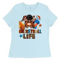 Baby Blue basketball life messy bun Ladies Tee - FaDigitalArtStudio