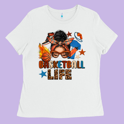 Basketball Life Messy Bun Ladies Tee Designed By Fadigitalartstudio