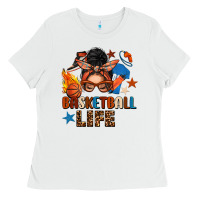 White basketball life messy bun Ladies Tee - FaDigitalArtStudio
