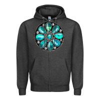 Charcoal Heather turquoise gemstone Zipper Hoodie - JahusDesignShop