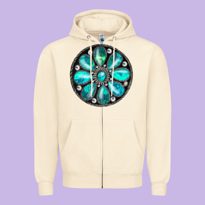Turquoise Gemstone Zipper Hoodie Designed By Jahusdesignshop