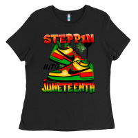 Black steppin' into juneteenth Ladies Tee - FaDigitalArtStudio
