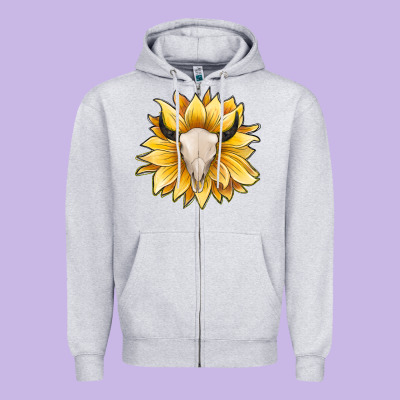 Sunflower Bull Skull Zipper Hoodie Designed By Jahusdesignshop