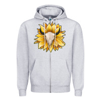 Heather Grey sunflower bull skull Zipper Hoodie - JahusDesignShop