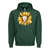 Sports Green sunflower bull skull Zipper Hoodie - JahusDesignShop