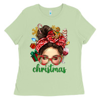 Matcha Christmas Messy Bun With Gingerbread Man Ladies Tee - BundleAndBundleShop