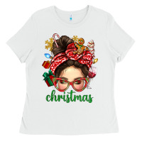Christmas Messy Bun With Gingerbread Man Ladies Tee | Teevron