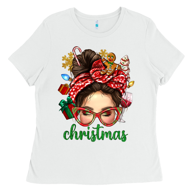 Christmas Messy Bun With Gingerbread Man Ladies Tee by BundleAndBundleShop | Teevron
