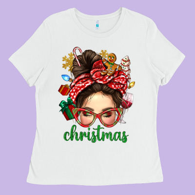 Christmas Messy Bun With Gingerbread Man Ladies Tee Designed By Bundleandbundleshop