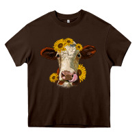 Chocolate Brown hereford cattle sunflowers heifer Heavy Core Tee - Jasminsmagicworld