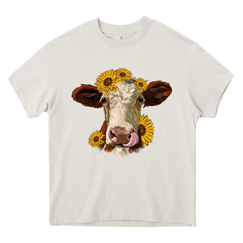 Hereford Cattle Sunflowers Heifer Heavy Core Tee by Jasminsmagicworld | Teevron