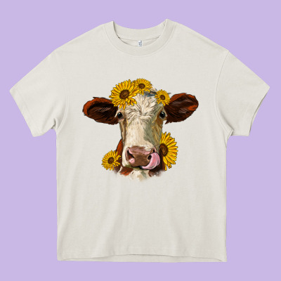 Hereford Cattle Sunflowers Heifer Heavy Core Tee Designed By Jasminsmagicworld