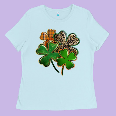 Leopard Shamrock Ladies Tee Designed By Fadigitalartstudio