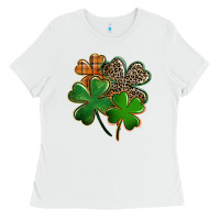 White leopard shamrock Ladies Tee - FaDigitalArtStudio