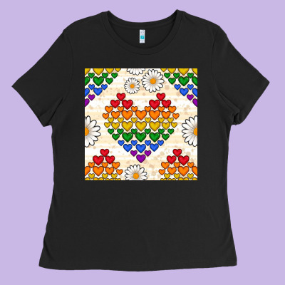 Pride Lgbtq Hearts And Daisy Seamless Pattern Ladies Tee Designed By Bundleandbundleshop