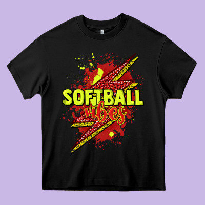 Softball Vibes Lightning Bolt Heavy Core Tee Designed By Howdyjamesfarm