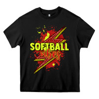 Black Softball vibes lightning bolt Heavy Core Tee - HowdyJamesFarm