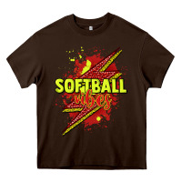Chocolate Brown Softball vibes lightning bolt Heavy Core Tee - HowdyJamesFarm