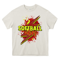 Cream Softball vibes lightning bolt Heavy Core Tee - HowdyJamesFarm