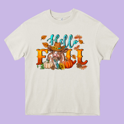 Hello Fall Heifer Cow Heavy Core Tee Designed By Ranaportraitstore