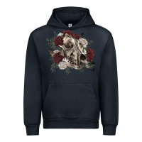 Navy Floral boho wolf skull Urban Hoodie - RanaPortraitStore