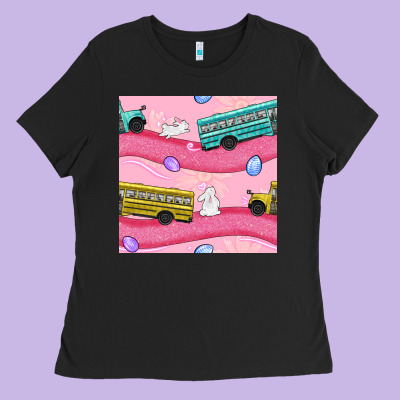 Easter School Bus Seamless Pattern Ladies Tee Designed By Bundleandbundleshop