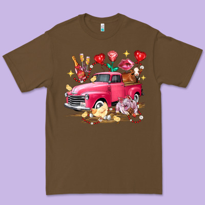 Valentine's Day Truck Farm Animals Premium Tee Designed By Fadigitalartstudio