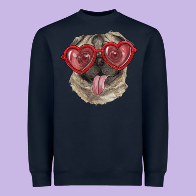 Pug With Love Glasses Heavyweight Sweatshirt Designed By Ranaportraitstore
