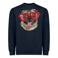Navy Pug with love glasses Heavyweight Sweatshirt - RanaPortraitStore