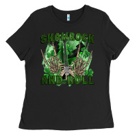 Black shamrock and roll Ladies Tee - FaDigitalArtStudio