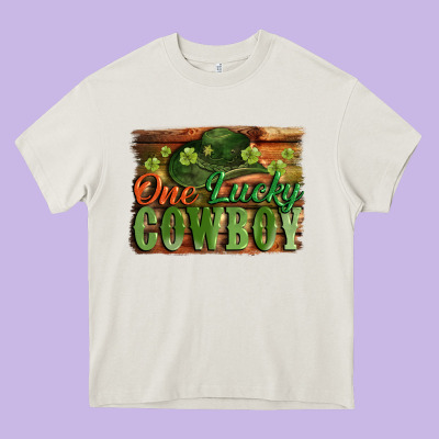 One Lucky Cowboy St. Patrick's Day Heavy Core Tee Designed By Cowgirlartshop