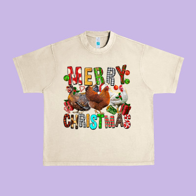 Merry Christmas Chickens Urban Heavy Tee Designed By Fadigitalartstudio