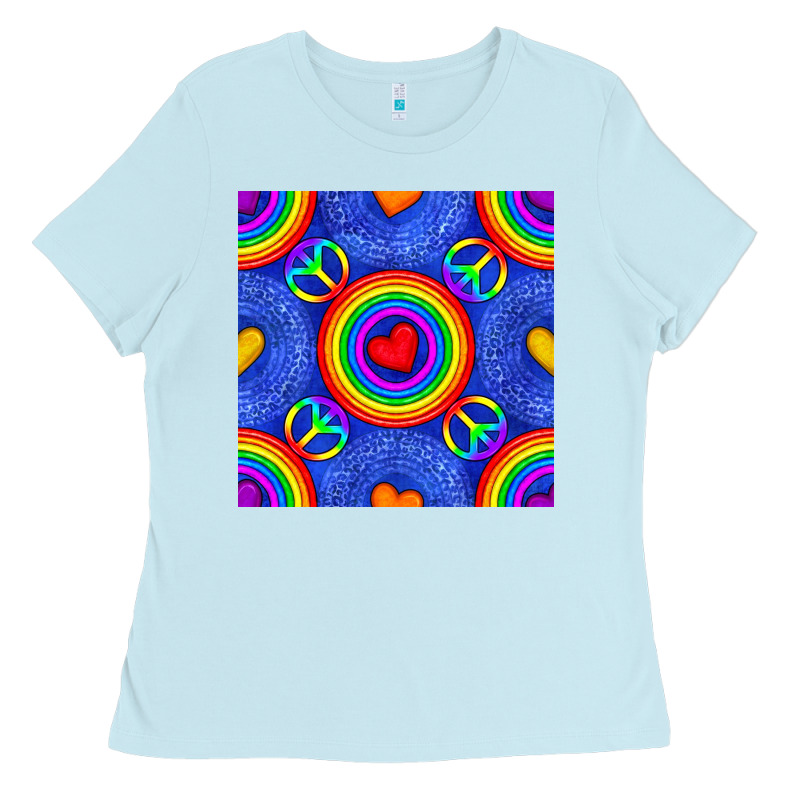 Pride Lgbtq Hearts And Peace Symbol Seamless Patte Ladies Tee by BundleAndBundleShop | Teevron