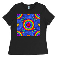 Black Pride lgbtq hearts and peace symbol seamless patte Ladies Tee - BundleAndBundleShop