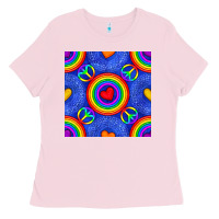 Bubblegum Pink Pride lgbtq hearts and peace symbol seamless patte Ladies Tee - BundleAndBundleShop