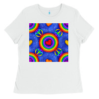 White Pride lgbtq hearts and peace symbol seamless patte Ladies Tee - BundleAndBundleShop