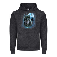 Vintage Black t shirt, grey wolf hunting ground, icy moon, forest, galaxy Vintage Hoodie - linhVisuals